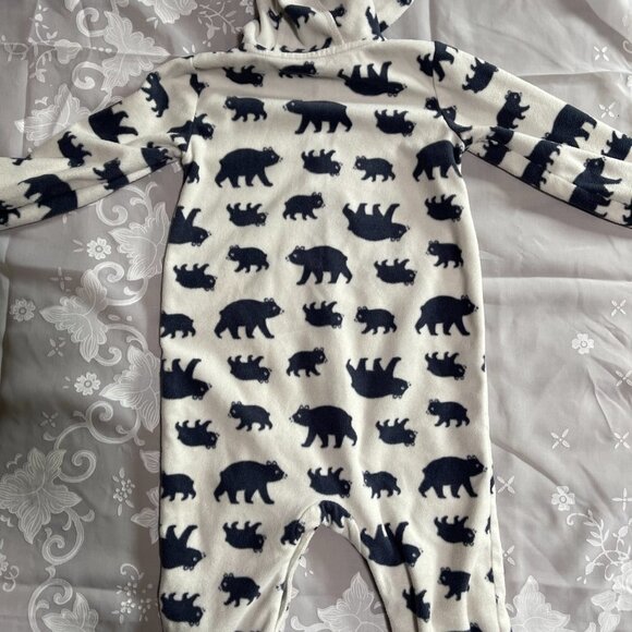 CARTERS One Piece Hooded Fleece Outfit White With Navy Bears 24 Months - Picture 7 of 10